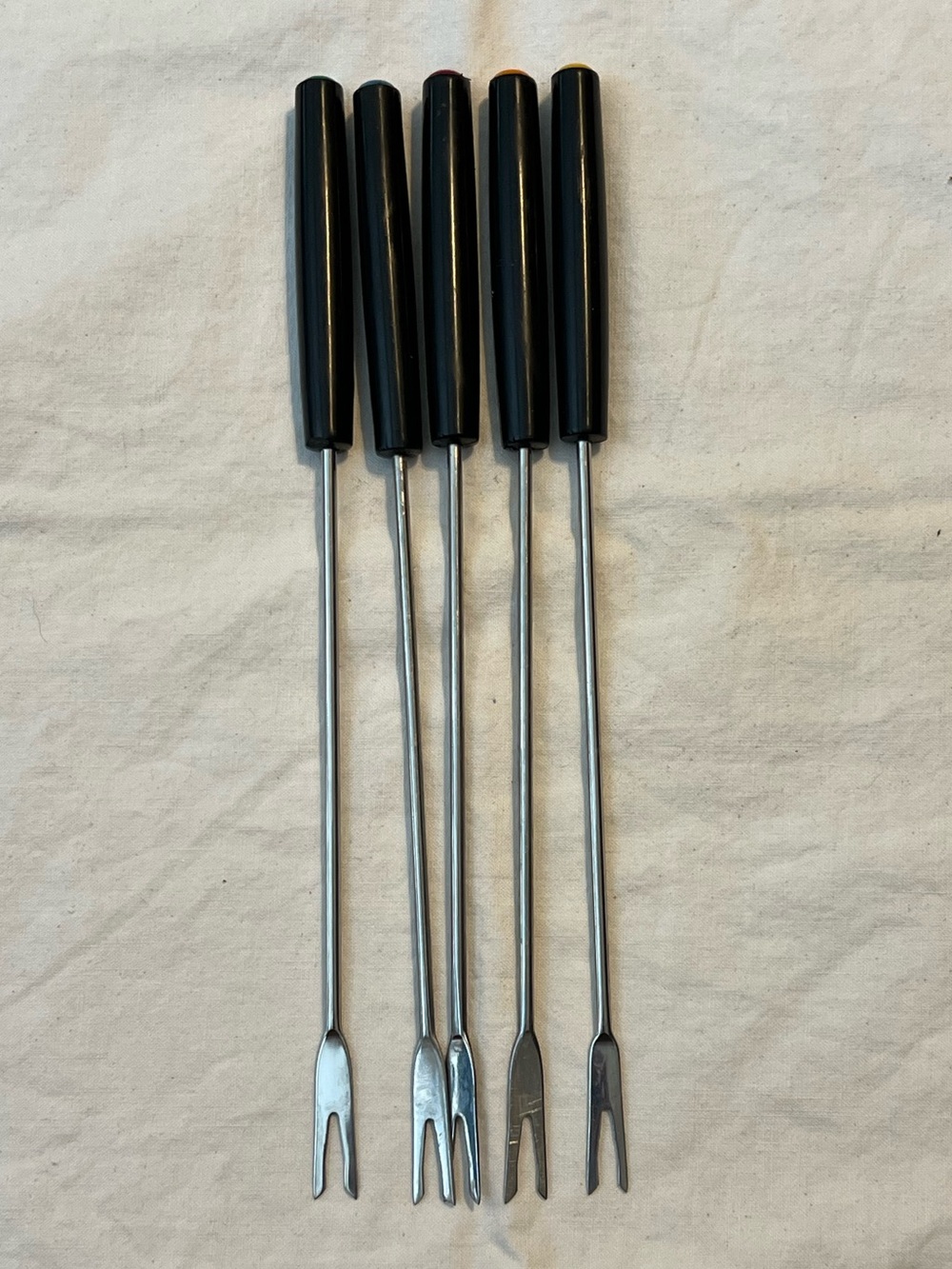 Vintage Black-Handled Fondue Fork Set Stainless Colored Ends Home Accents